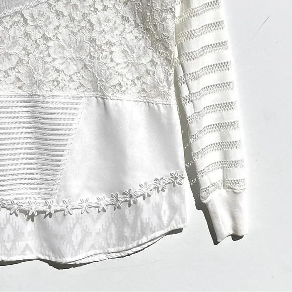 DESIGUAL Women’s Malta Lace Panel Long Sleeve Top White and Metallic size XS - Picture 5 of 7